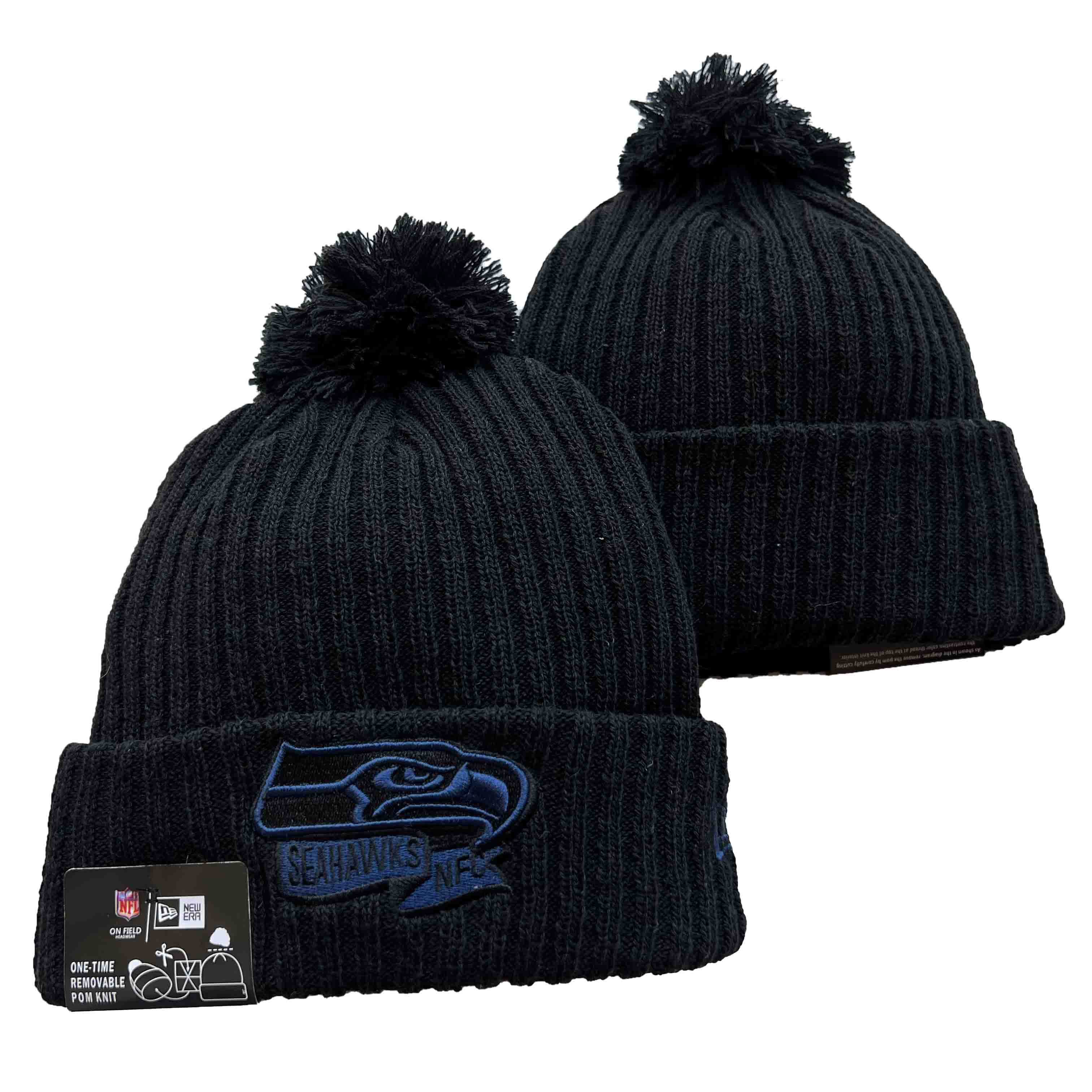 Seattle Seahawks New Era Black Cuffed Knit Hat with Pom