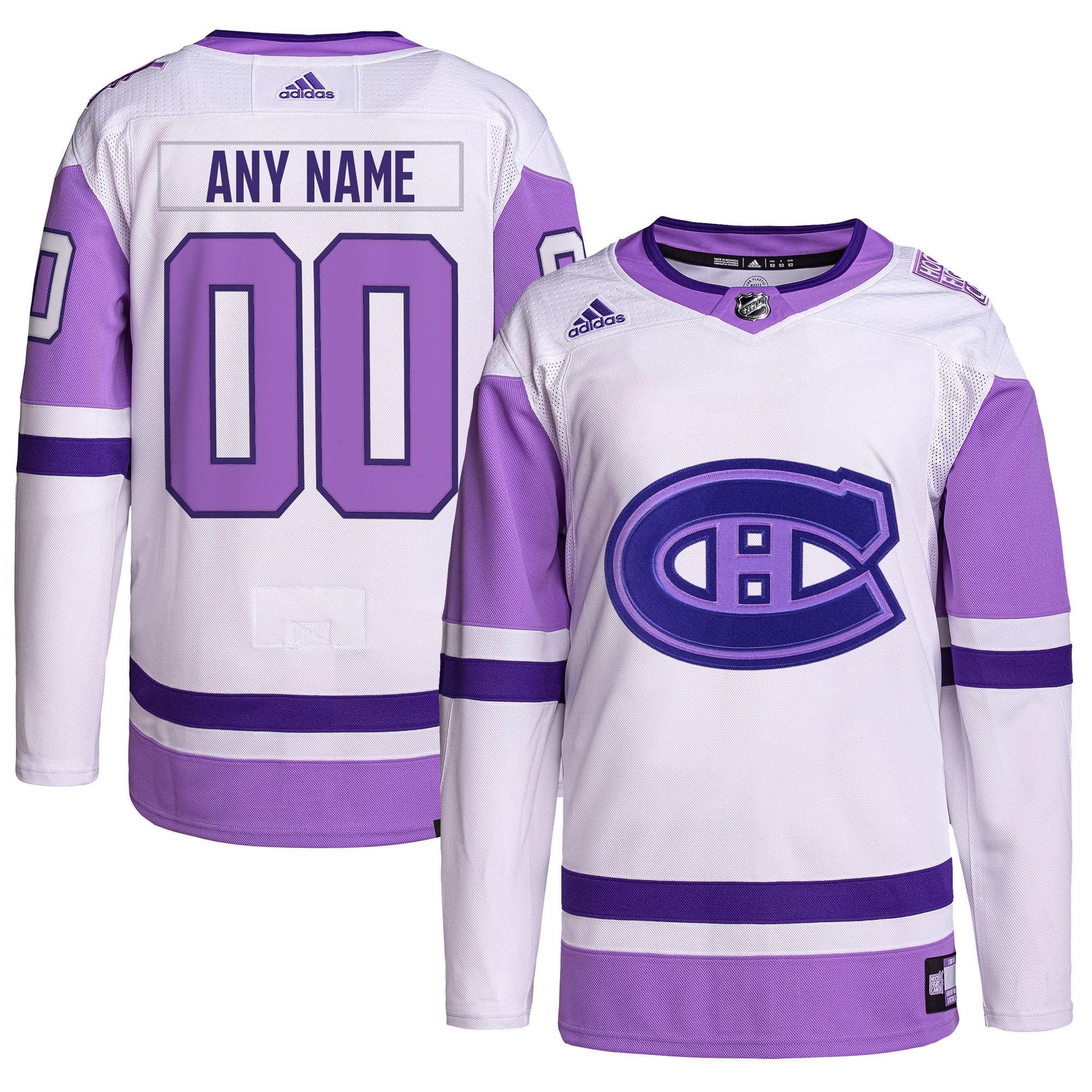 Montreal Canadiens  Hockey Fights Cancer Primegreen  Custom Jersey – White/Purple