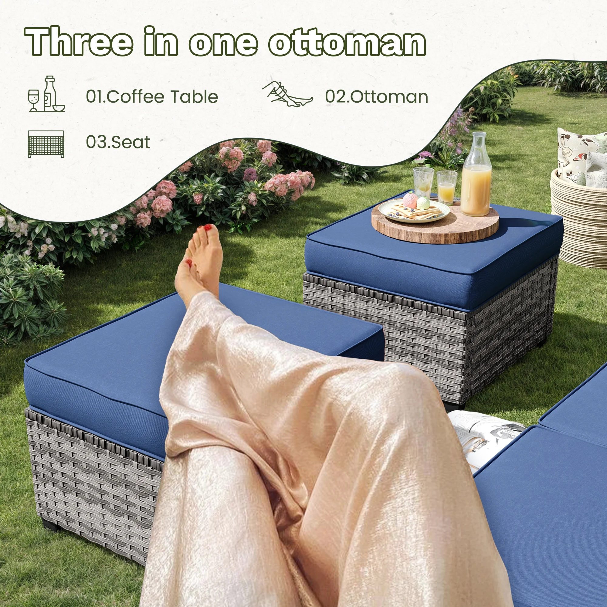 POTEBAN Patio Furniture Set, 7 Pieces Outdoor Sectional Sofa Couch with Chairs, Ottomans and Comfy Cushions, All Weather Wicker Rattan Patio Conversation Set for Garden Backyard Dark Grey