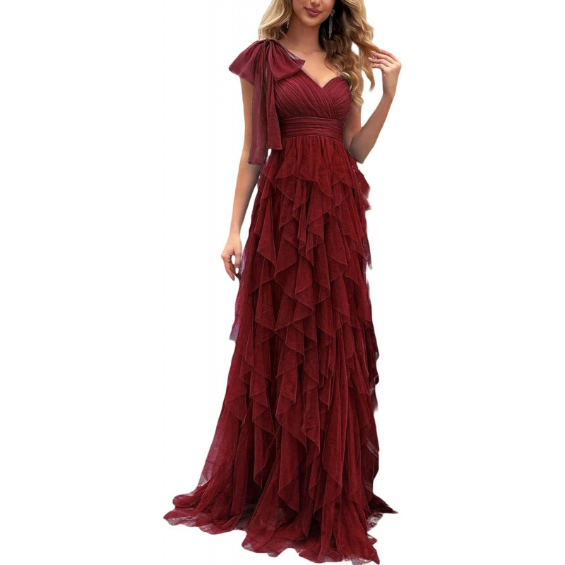 Summer Women Tulle Prom Dress Elegant Bow