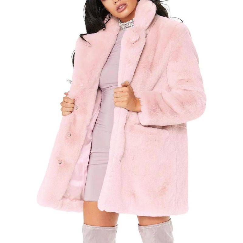 Women's Winter Warm Lapel Faux Fur Coats with Inner Lining & Buttons