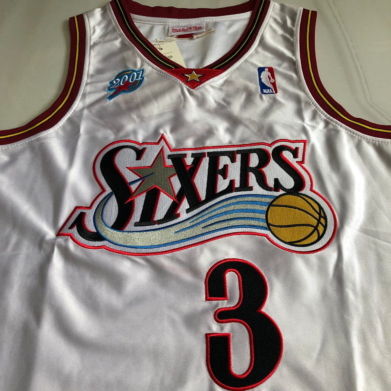Mercerized White #3 Allen Iverson 2001 All-Star AU Full Embroidery