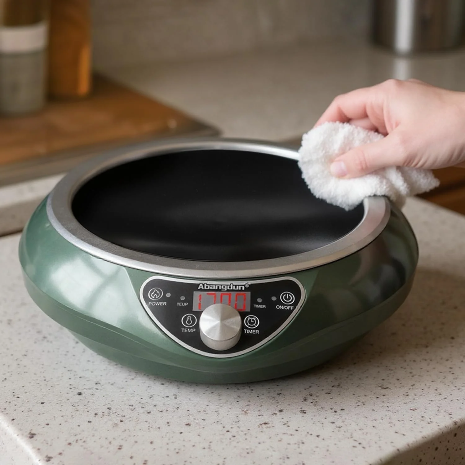 Induction Cooktop 1700W 85V~120V Wok Pan (included) Portable Electric Stove 18 Hours Timer 16 Level Temp&Power Ctrl Cookware Appliances Skillet Plates