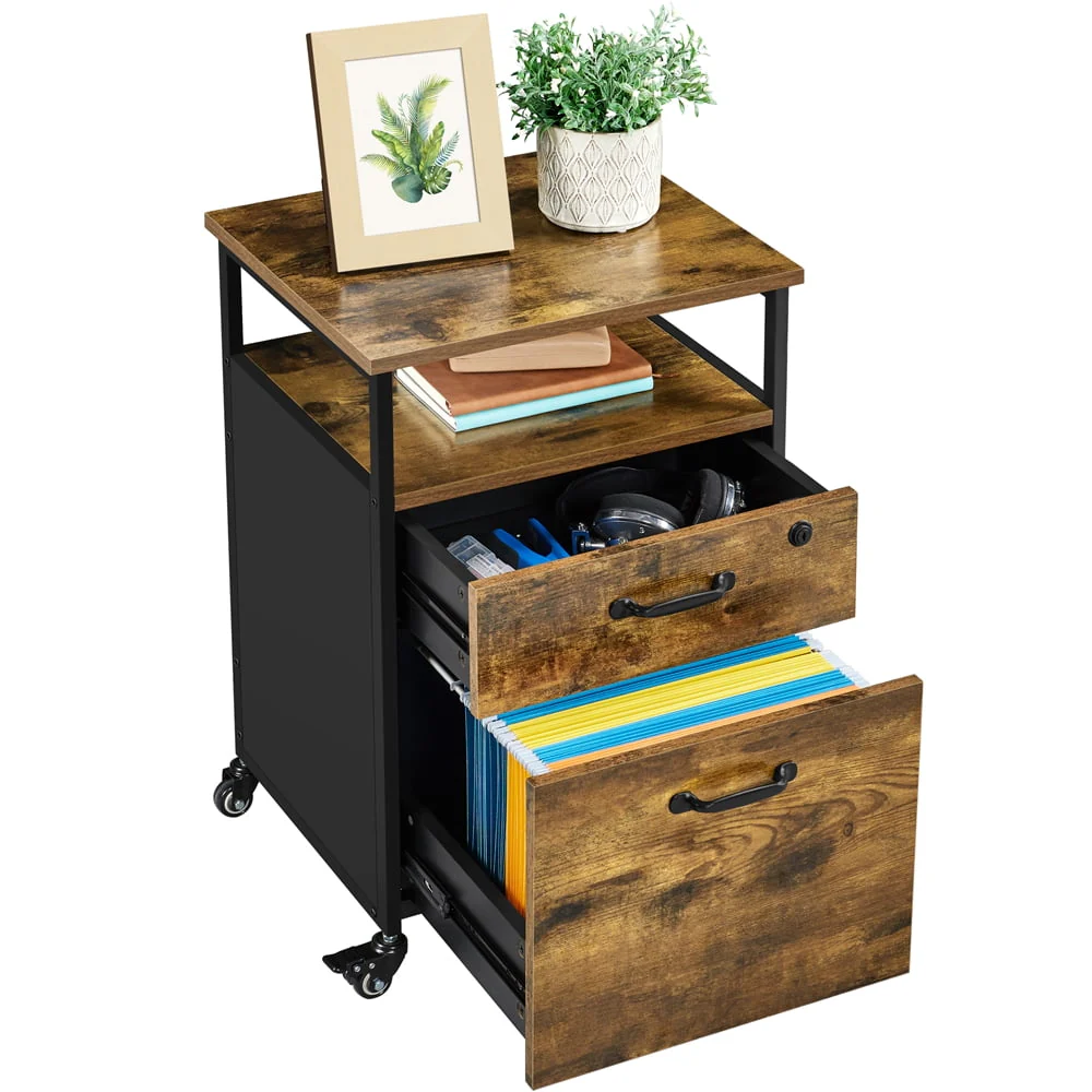 SmileMart Industrial Mobile Vintage File Cabinet with 2 Drawers