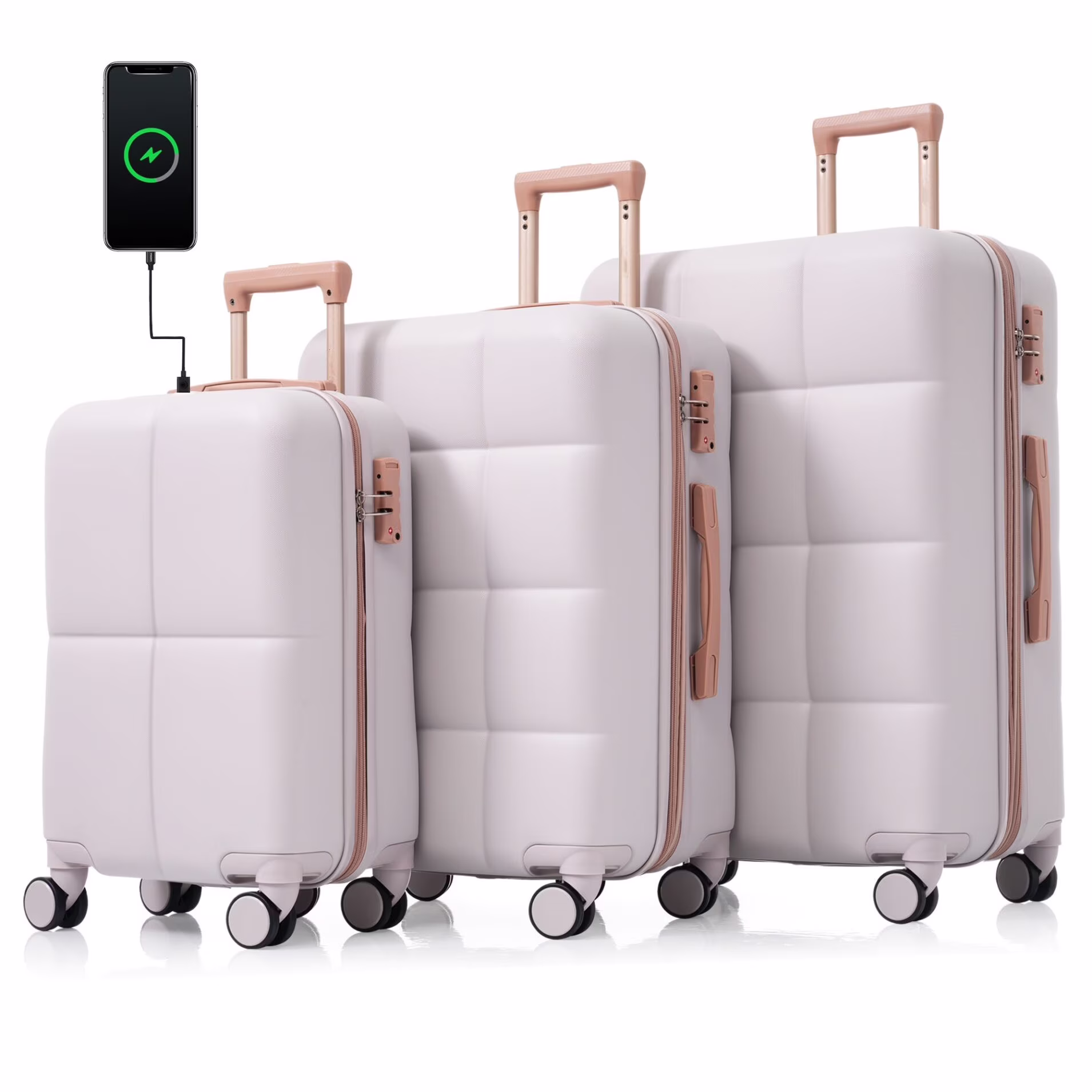 3 Piece Luggage Set , 20/24/28 inches Suitcase Set , ABS Hardshell Expandable Luggage Sets with TSA Lock,20-inch with USB Port, Carry On Luggage for Men Women, Pink