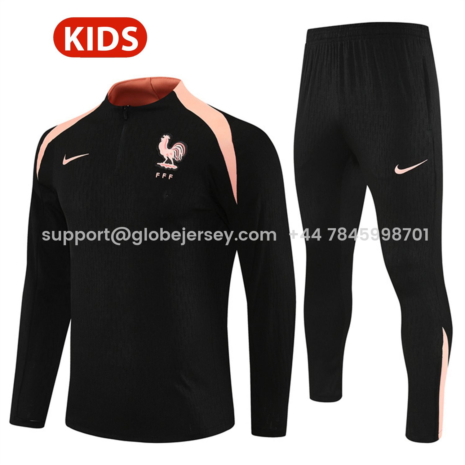 France 25-26 Kids Long Sleeve Training Set - Player Version - Black Top and Pants