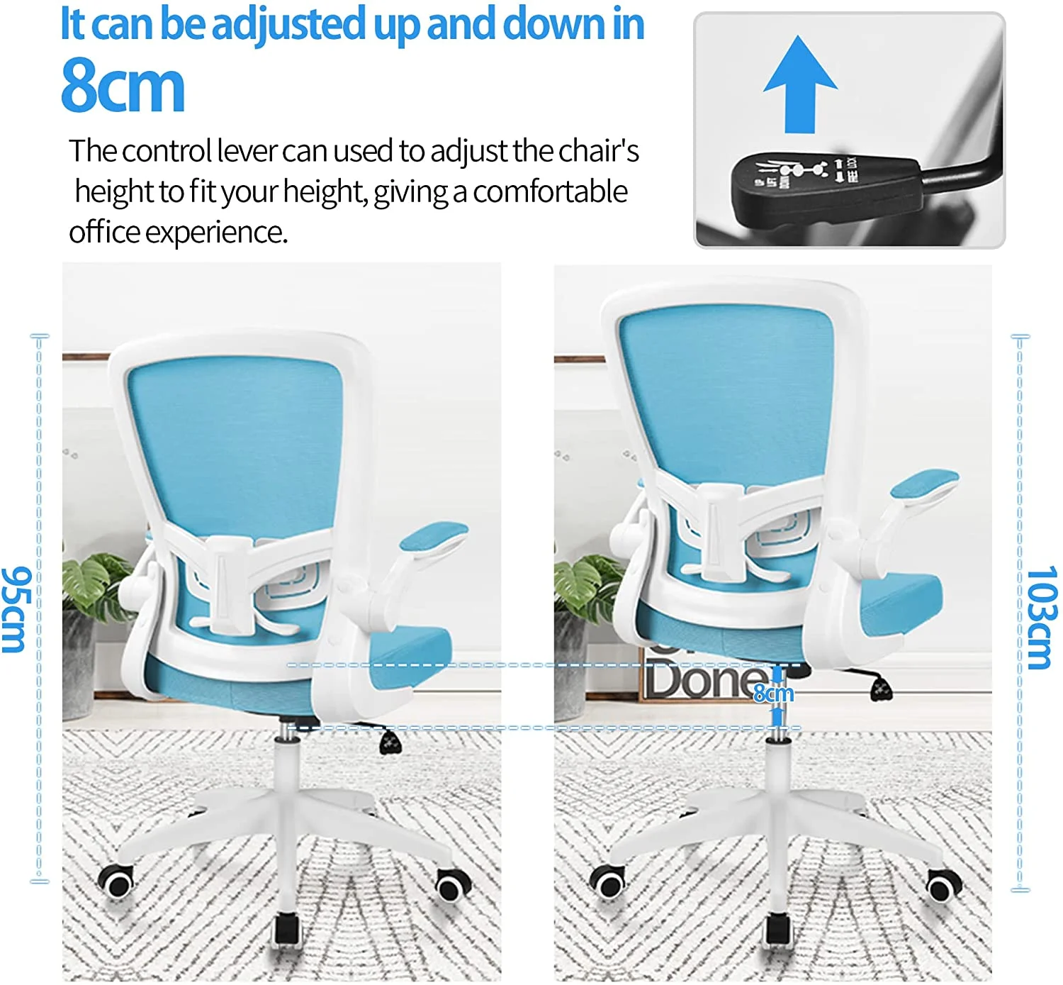 COOLHUT Ergonomic Office Chair, 400LBS Task Chair, Comfort Desk Chair with Adjustable Lumbar Support and Flip up Arms, Black