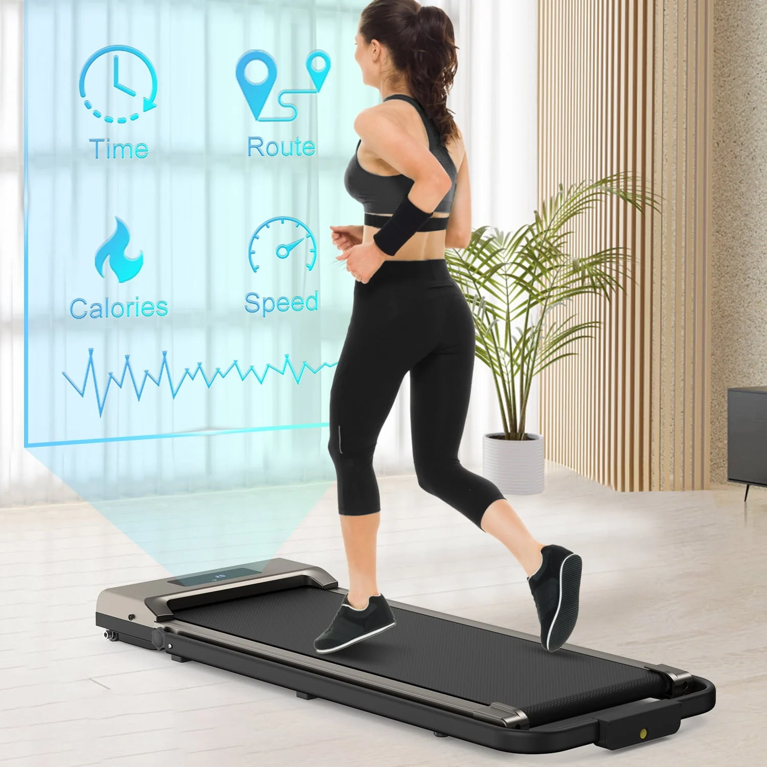 Bigzzia 2 in 1 Under Desk Treadmill, 2.5HP No Installation Portable Handrail Treadmills Running Machine, 6.25MPH, Treadmill with LED Display and Wireless Remote Control for Home/Office, 265 Lb