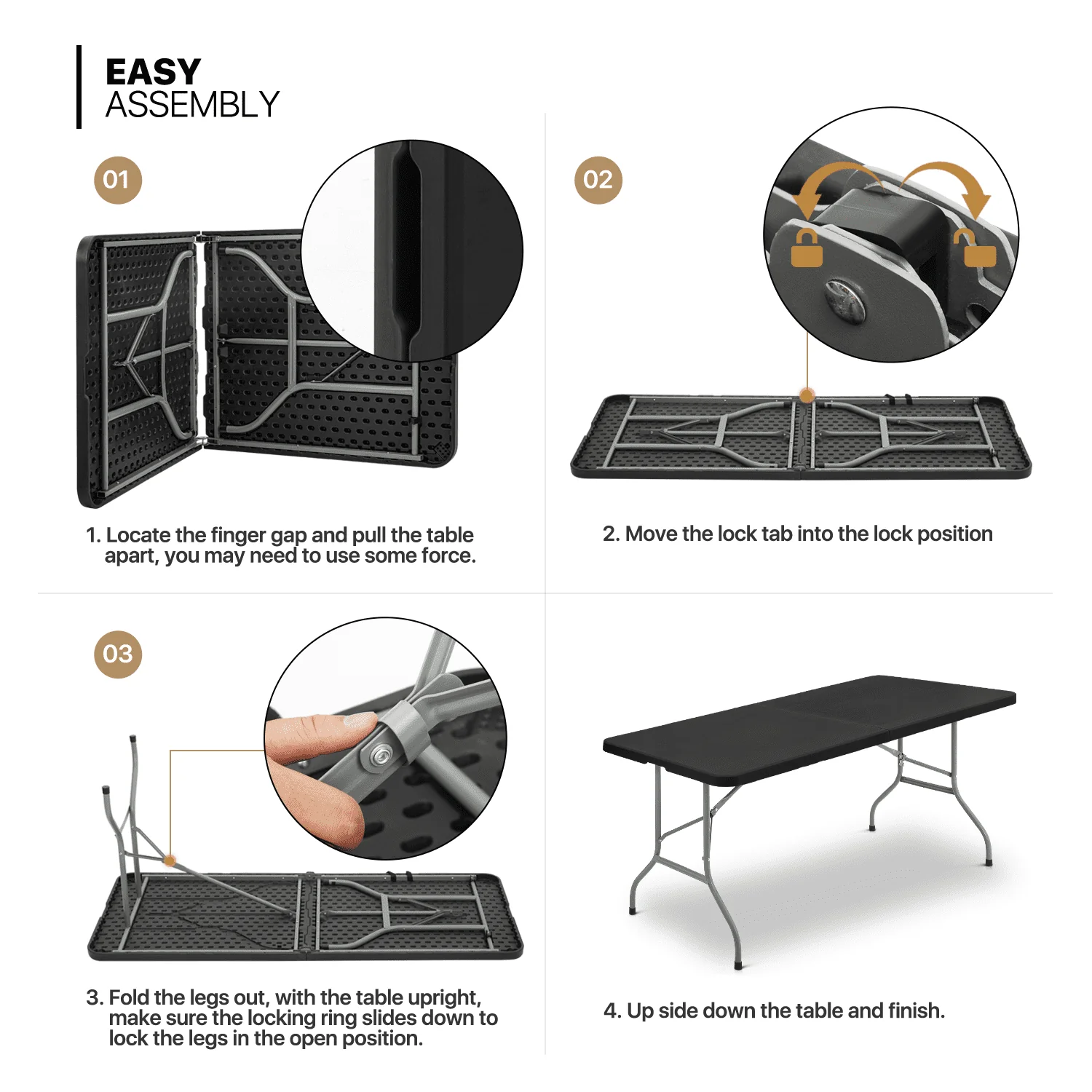 Magshion 6Ft Plastic Folding Card Table Set of 5, Indoor Outdoor Portable Rectangle Desk with Carry Handle and Lock for Camping Picnic, Black