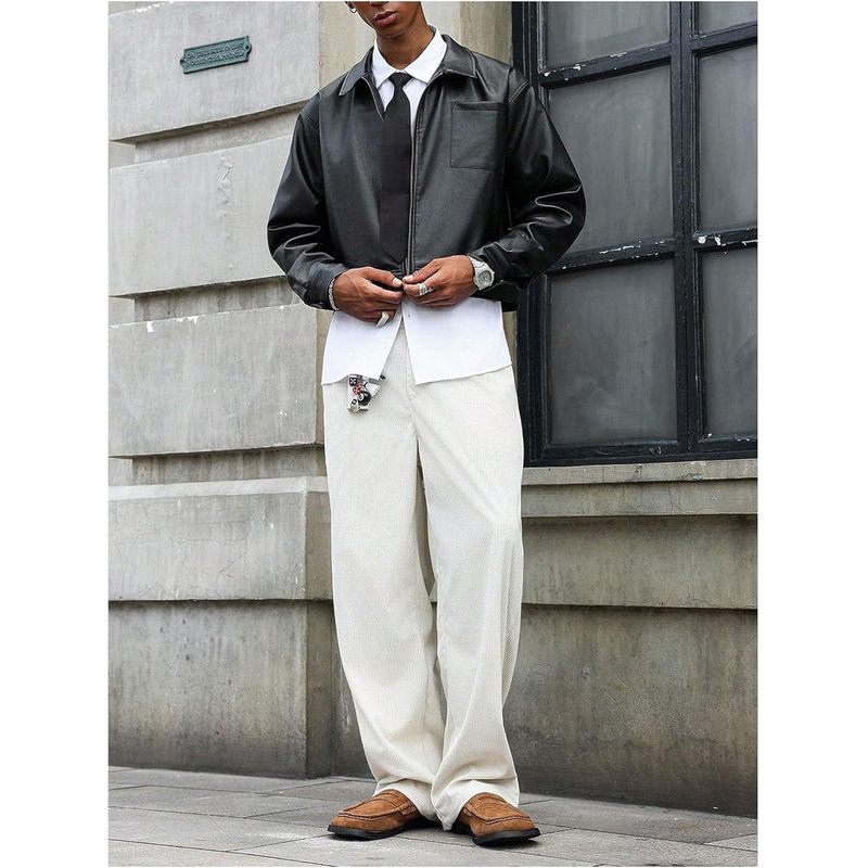 Men's Faux Leather Jacket Long Sleeve Zip Up Collared