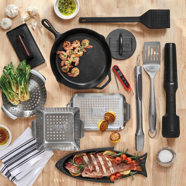 12 in. Cast Iron Skillet in Black with Pour Spout