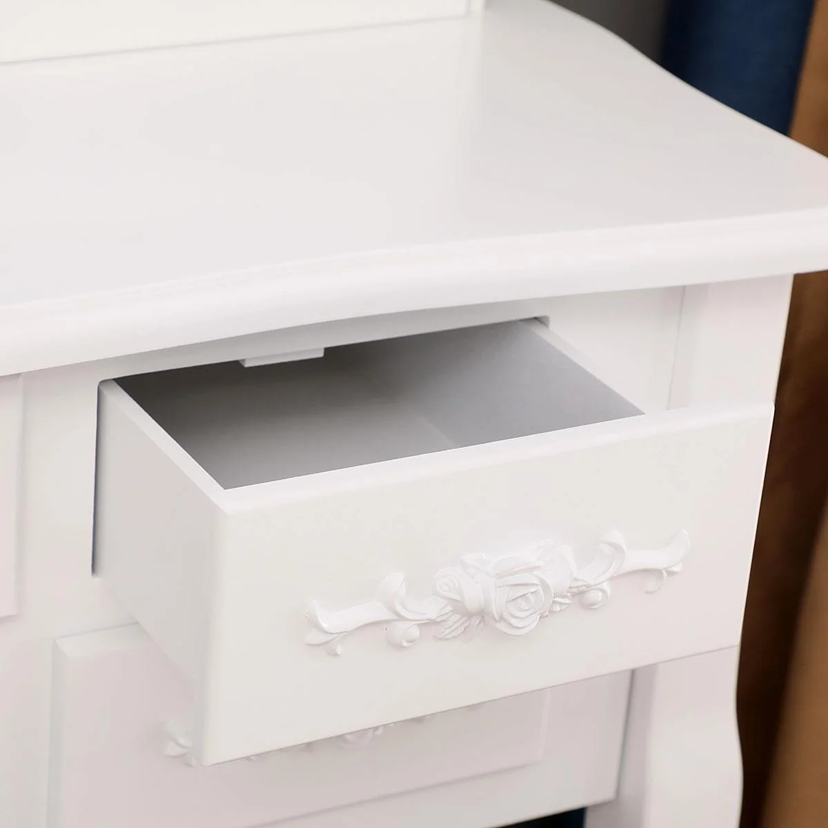 Ktaxon Vanity Set,Flip-top Mirror Dressing Table Makeup Vanity Table Writing Desk with 2 Drawers and Stool, White