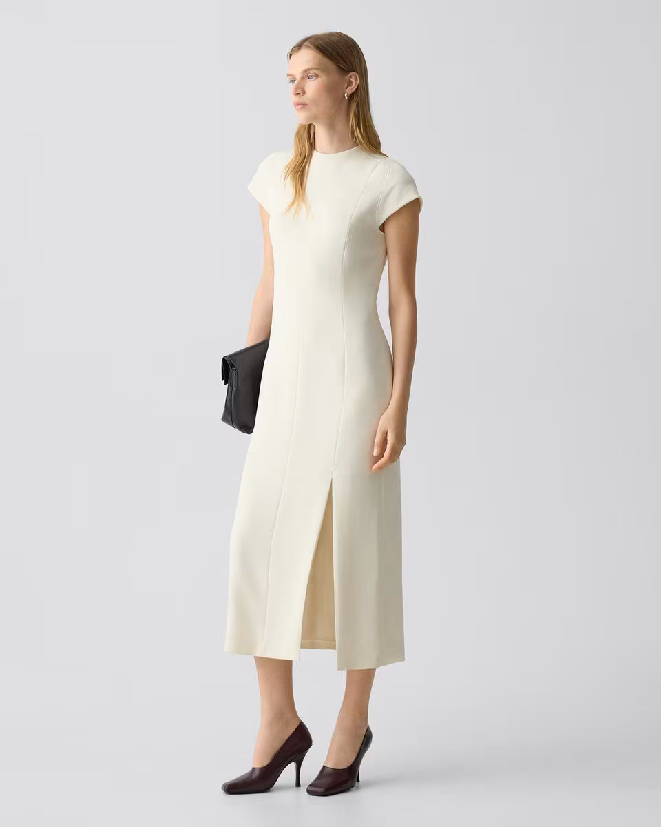 Short-Sleeve Midi Dress in Admiral Crepe