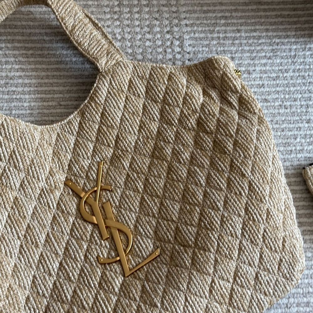 Saint Laurent Raffia Maxi Tote Bag Beige 15.7 Inches
