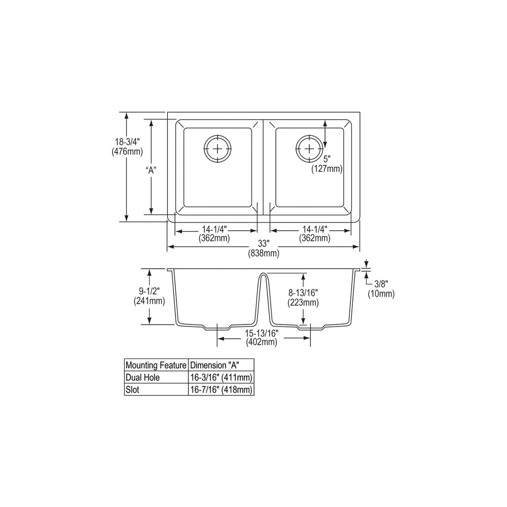 Elkay ELGU3322 White Granite Composite 33in Rectangle Double Bowl Undermount Sink