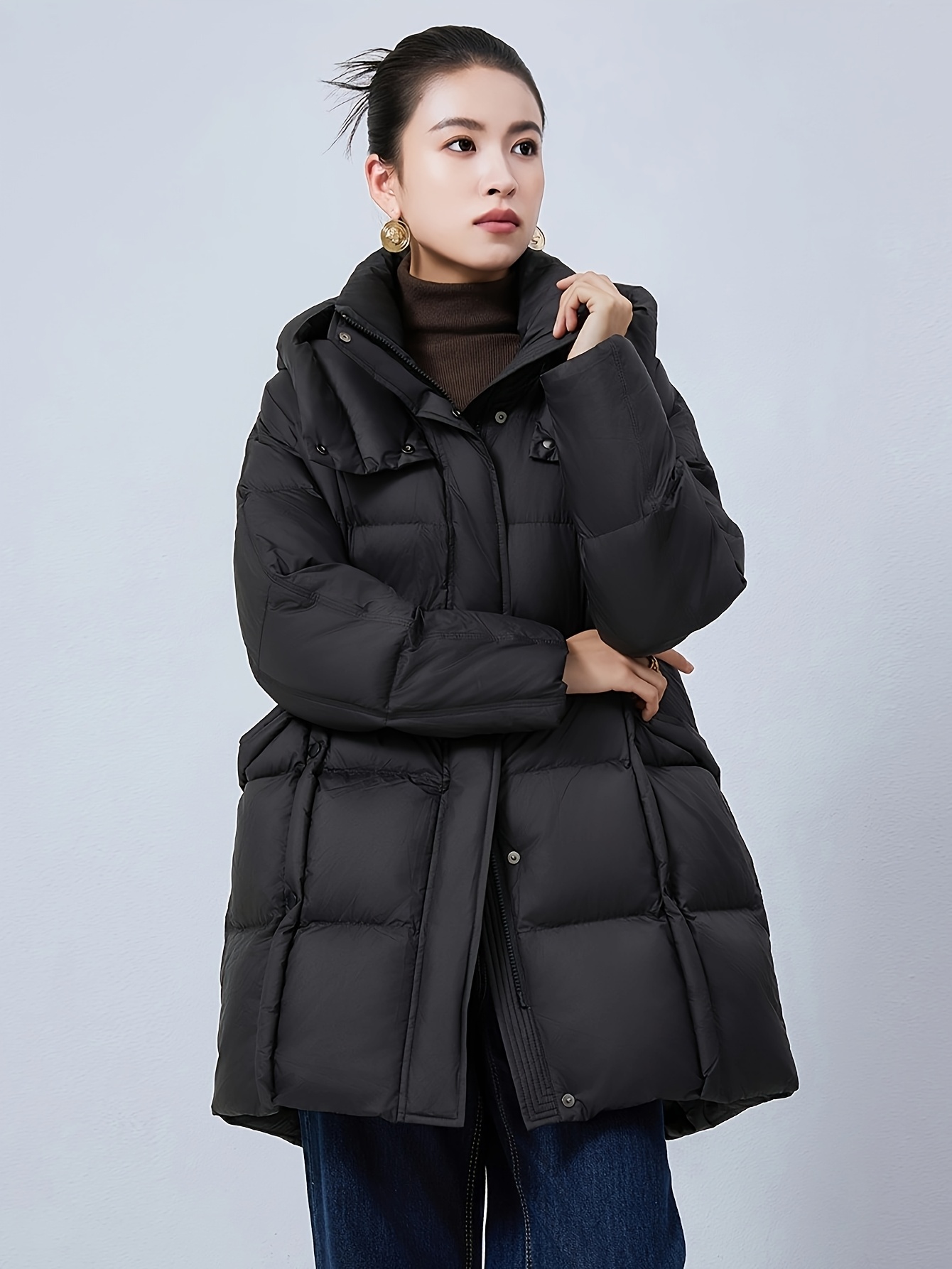 Winter Women’s Short Down Jacket with Detachable Hood, Solid Color, Long Sleeve, Zip-Up, Polyester – Casual Style, Insulated, Down Jacket