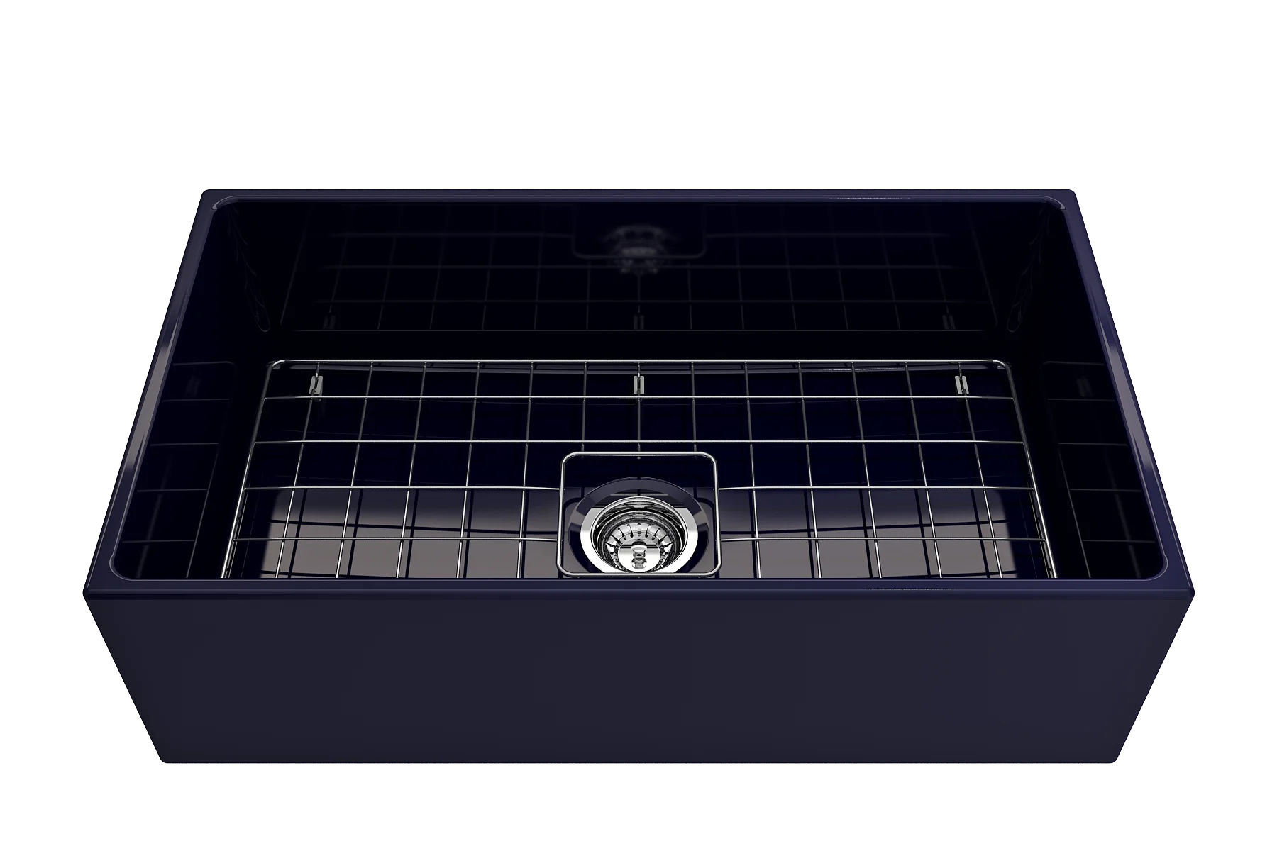 BOCCHI Contempo Apron Front Fireclay 33 in. Single Bowl Kitchen Sink with Protective Bottom Grid and Strainer in White