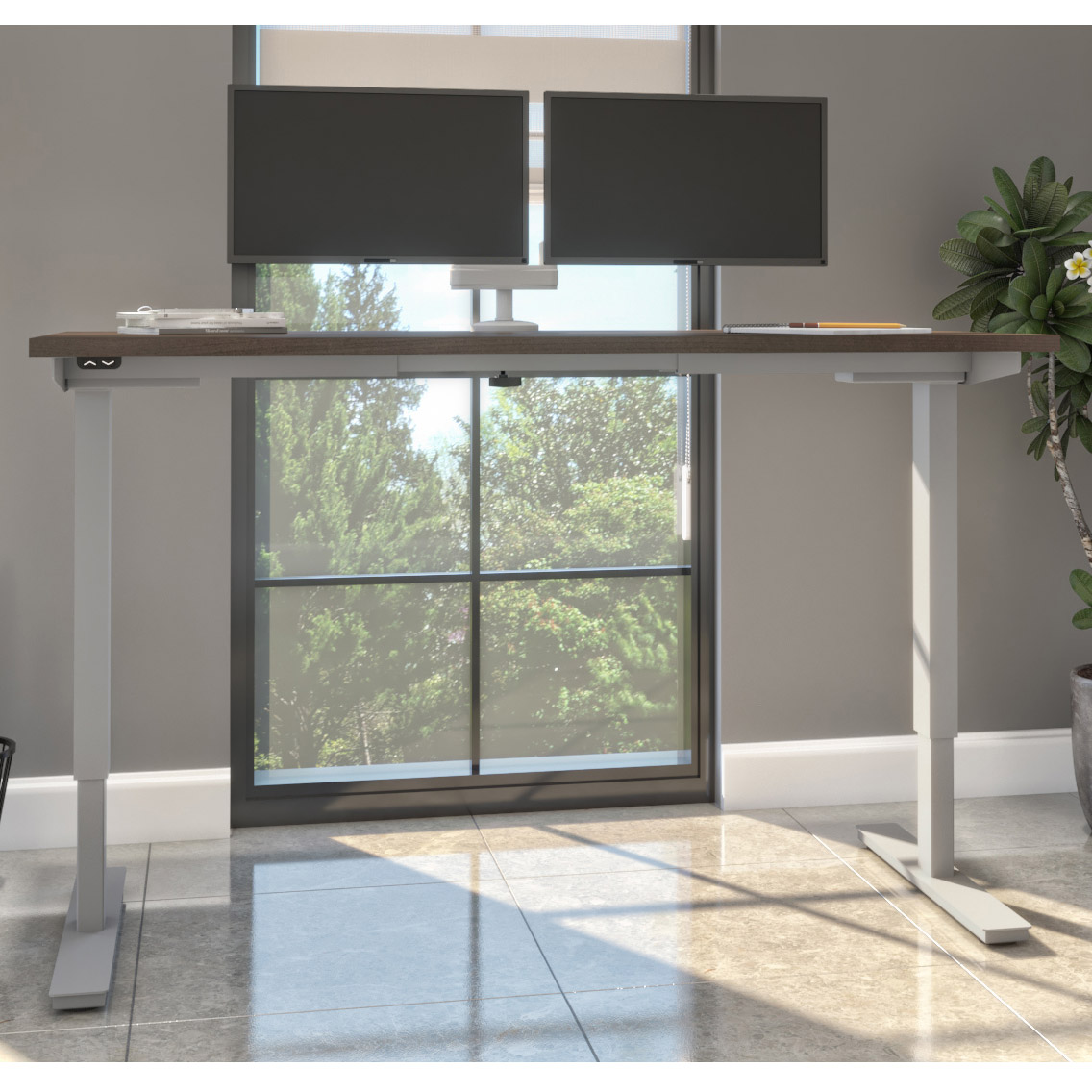 Bestar Upstand 30' x 60' Adjustable Height Desk with Monitor Arms