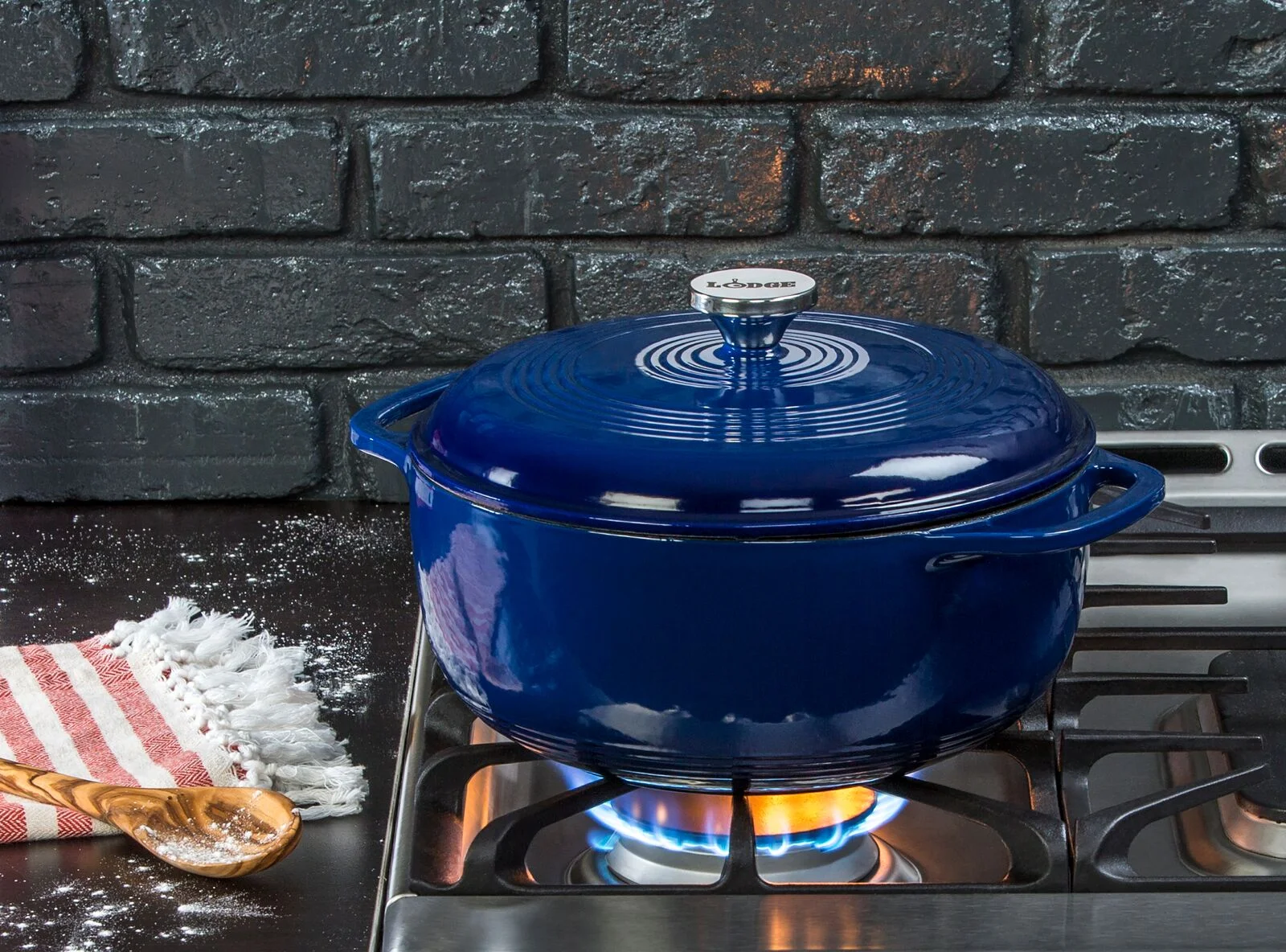 Lodge Cast Iron 6 Quart Enameled Dutch Oven, Indigo