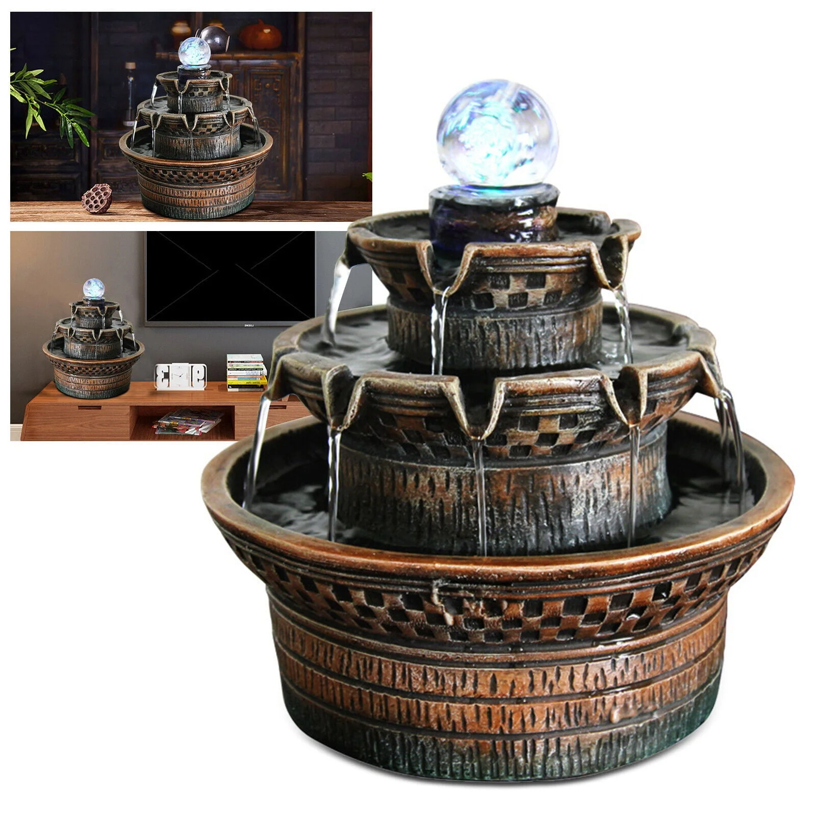 3Tier Resin Indoor Tabletop Waterfall Feature Fountain Home Office Desktop Decor