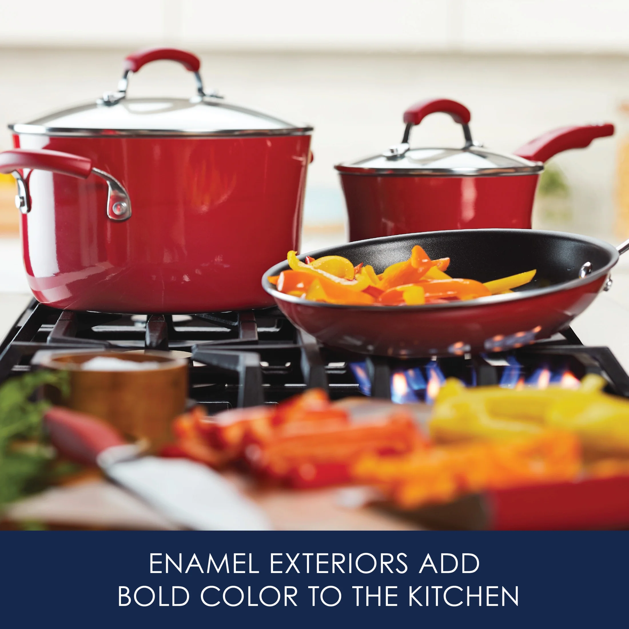 Rachael Ray 15-Piece Nonstick Pots and Pans Set/Cookware Set, Marine Blue