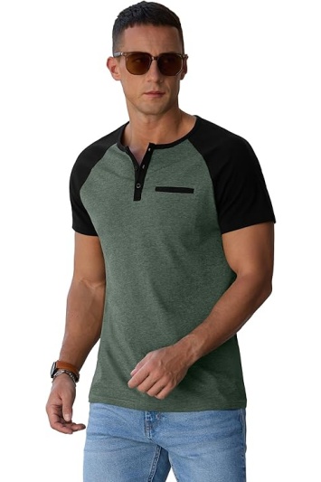 Men's Cotton Henley Short Sleeve Casual