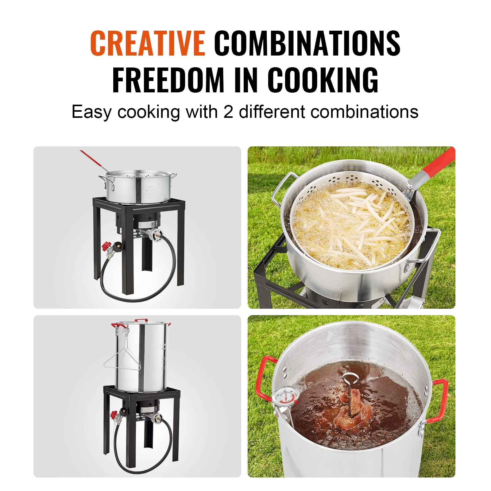 KFFKFF Deep Fryer for Turkey, Set of 30-qt Poultry and 10-qt Fish Steamer Cooker, Outdoor Seafood Frying Pot made of Aluminum, Propane Gas Boiler with 54,000 BTU Burner, Comes with Baskets, Poultry
