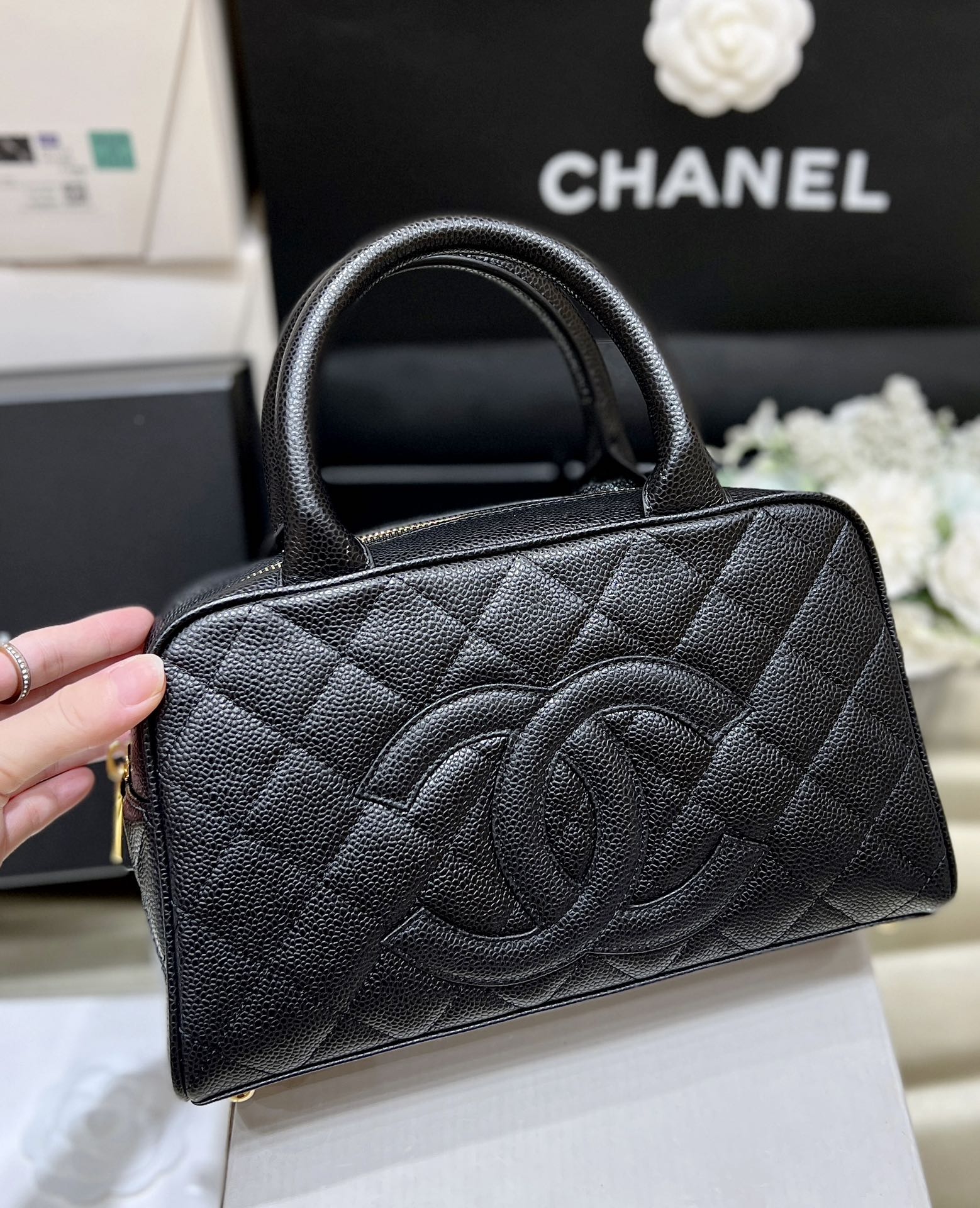 [15A] Chanel Caviar Quilted Bowling Bag