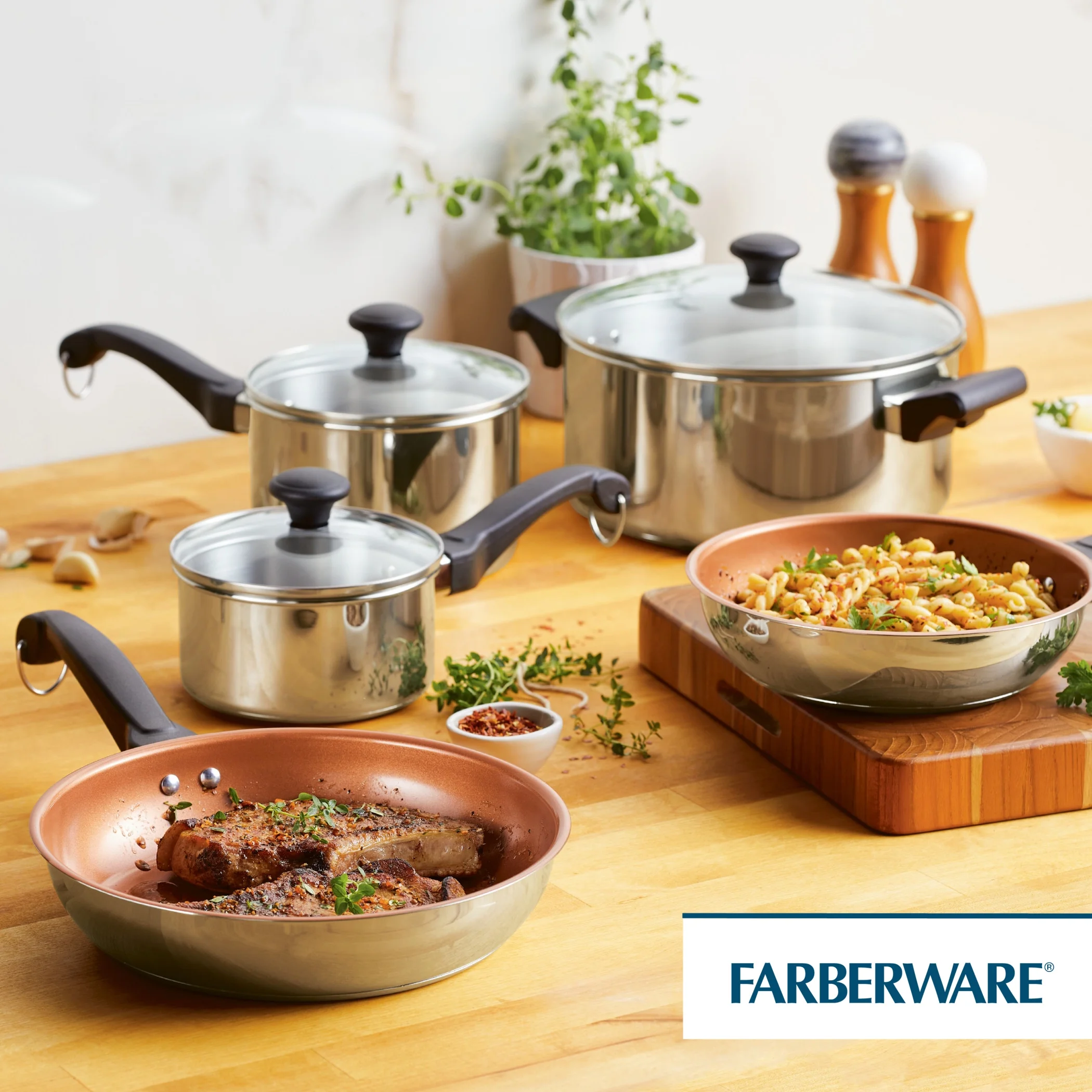 Farberware Classic Traditions 12 Pcs Stainless Steel Cookware Set Induction Compatible with Ceramic Nonstick Frying Pans and Cooking Utensils, Metal Utensil Safe, Dishwasher Safe, Stainless Steel