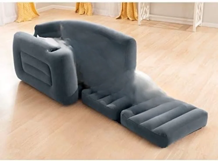 2 in 1 Inflatable Pull Out Sofa Chair and Twin Air Bed Mattress with Cup Holders for Indoor and Outdoor Use for Adults (3 Pack), Charcoal