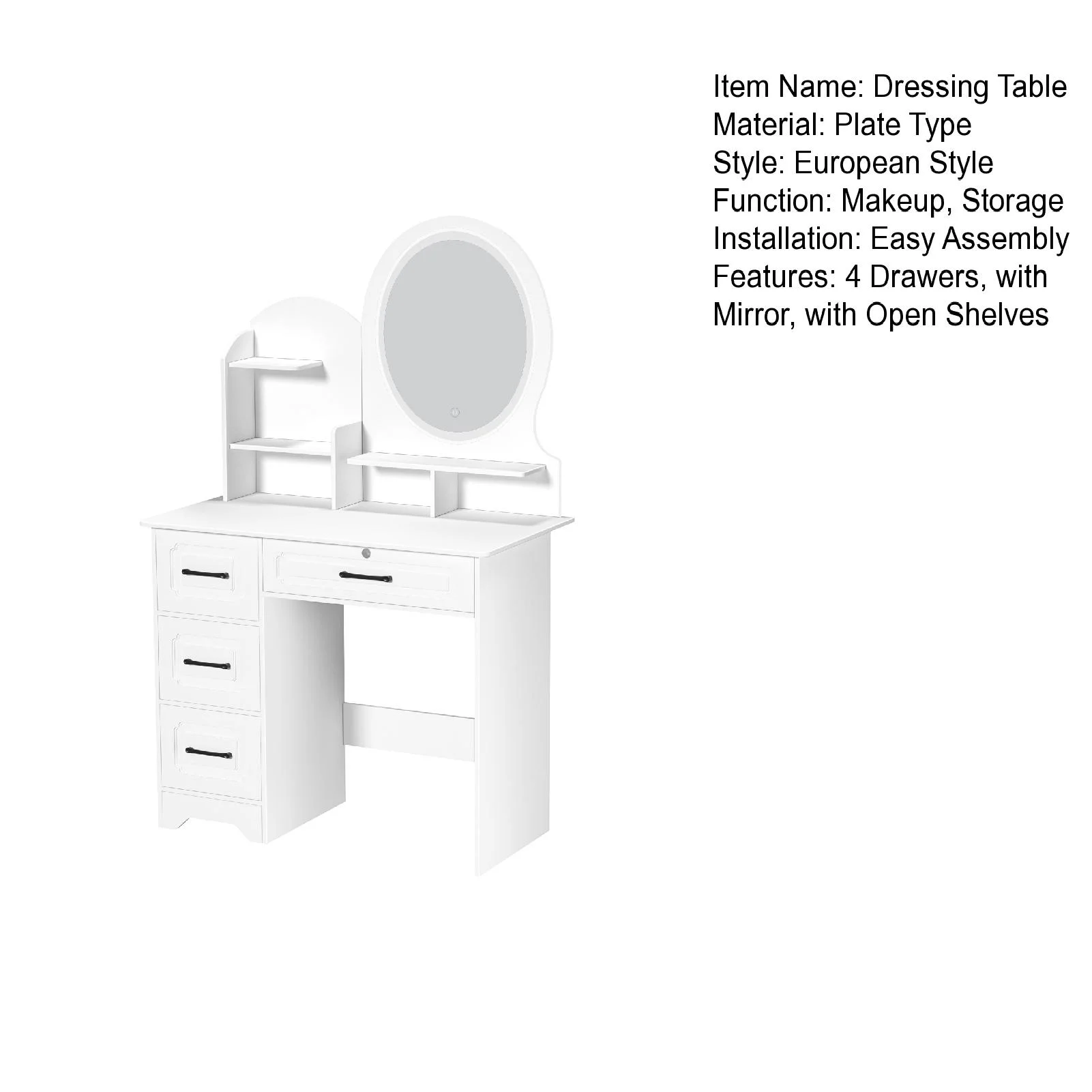 Zksm Vanity Desk with 4 Drawers & Storage Shelves, Vanity Mirror with Lights, Makeup Vanity Table for Bedroom, 3 Lighting Colors, White