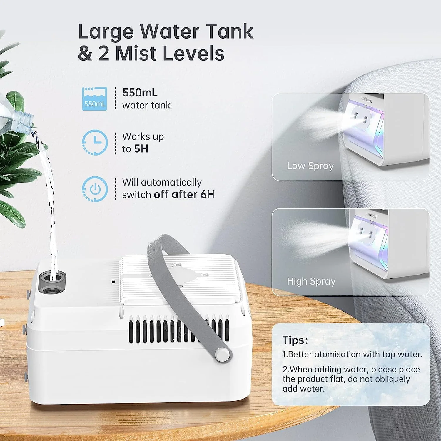 Flend Portable Air Conditioner Fan, Evaporative Air Cooler Humidifier, Small Desktop Cooling Fan with 7-Color LED Light for Room Office Camping, Blue