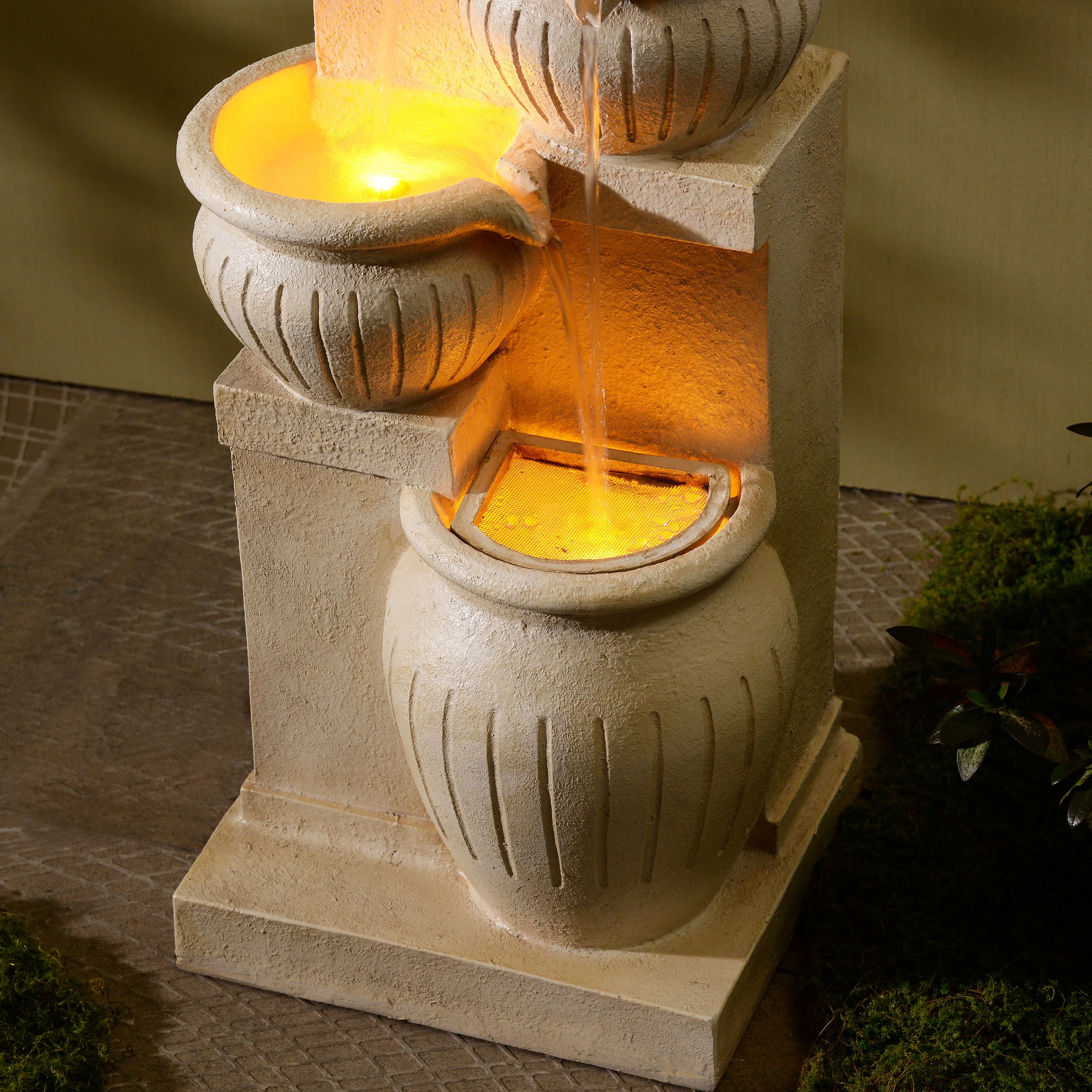 Teamson Home Outdoor Water Fountain with Lights�C 4-Tier Cascading Bowl Design with LED Light & Solar Pump, Solar-Powered Water Fountain Outdoor Garden, Yard, or Patio D��cor, Navy Blue