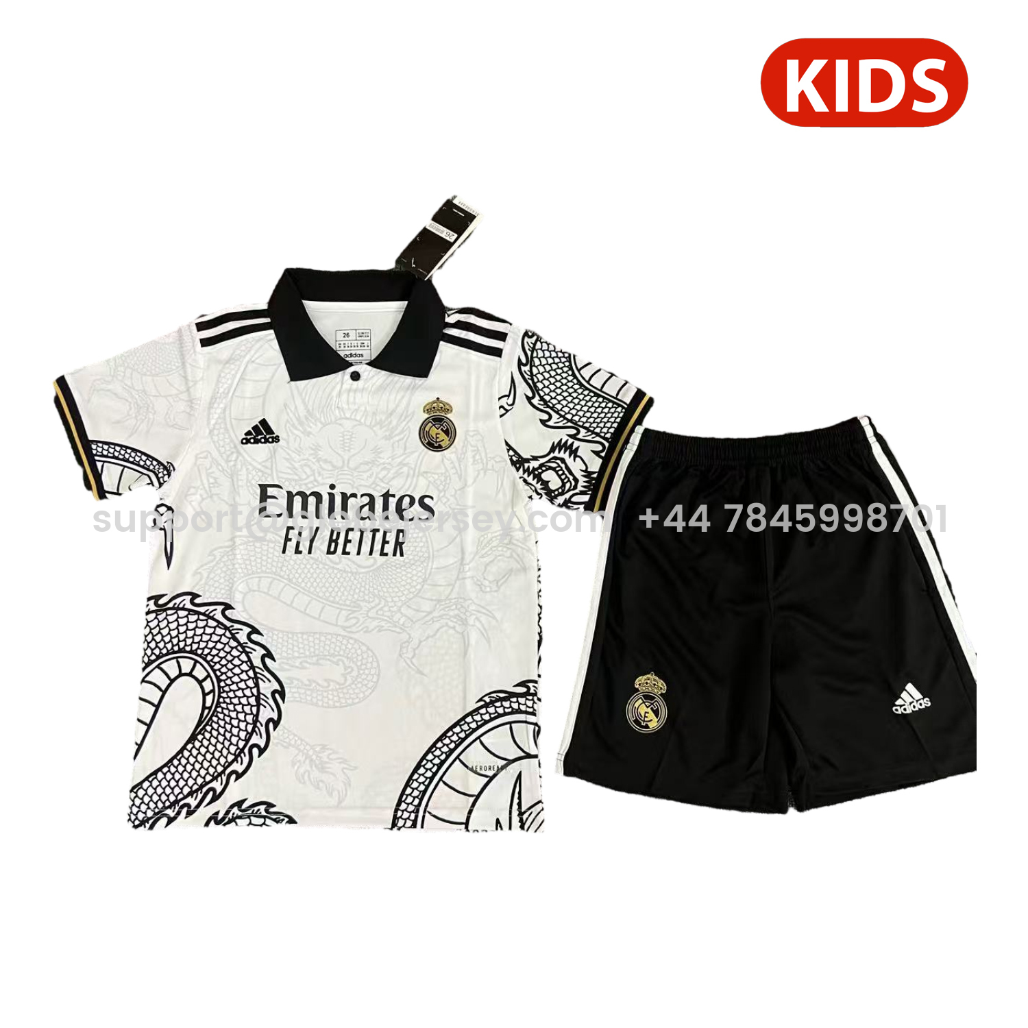 Real Madrid 25-26 Black Dragon Body White Special Polo Kids Kit