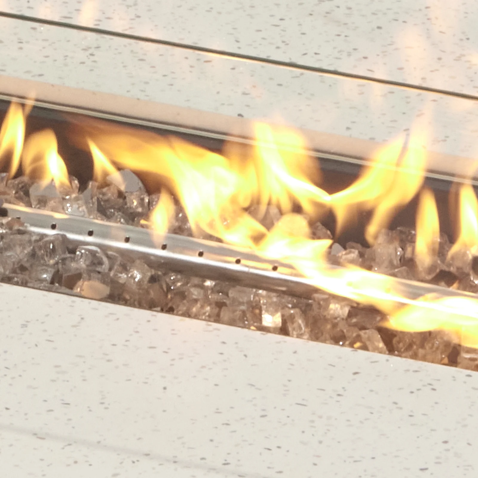 COSIEST Outdoor Rectangular Propane Fire Pit Table, Terrazzo White Concrete Finish, 50,000 BTU Stainless Steel Burner with Glass Wind Guard, Rain Cover