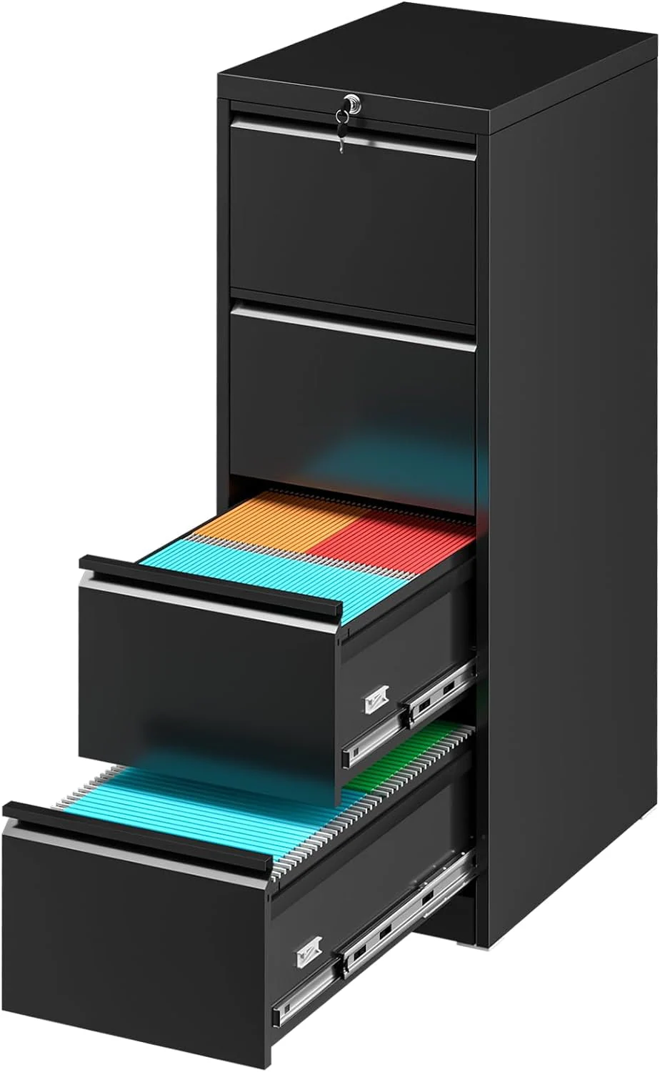 SUNCROWN 2 Drawer Lateral Metal File Storage  Cabinet with Lock for Legal/Letter A4 Size, Black