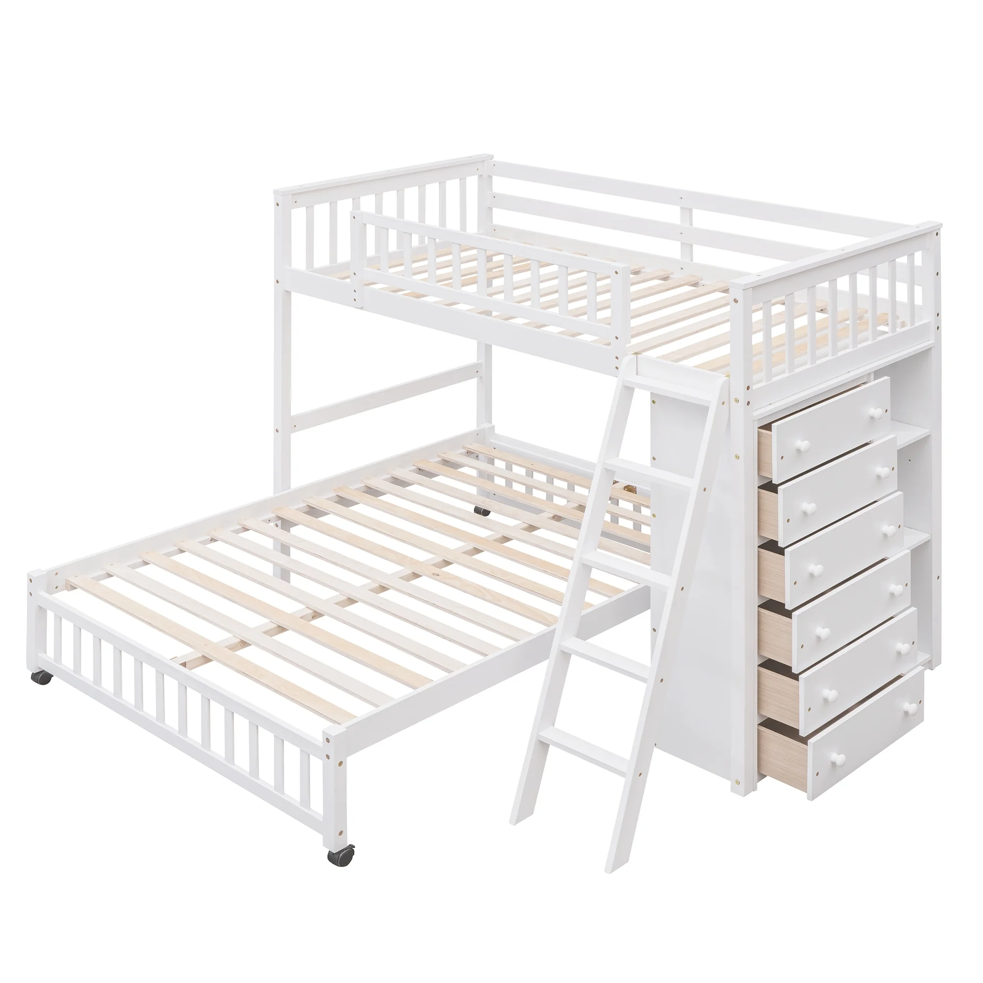 Harper & Bright Designs Full Over Twin Bunk Bed with Desk, Drawers and Shelves, L-Shaped Bunkbeds with Storage Staircase for Adults Bedroom, White