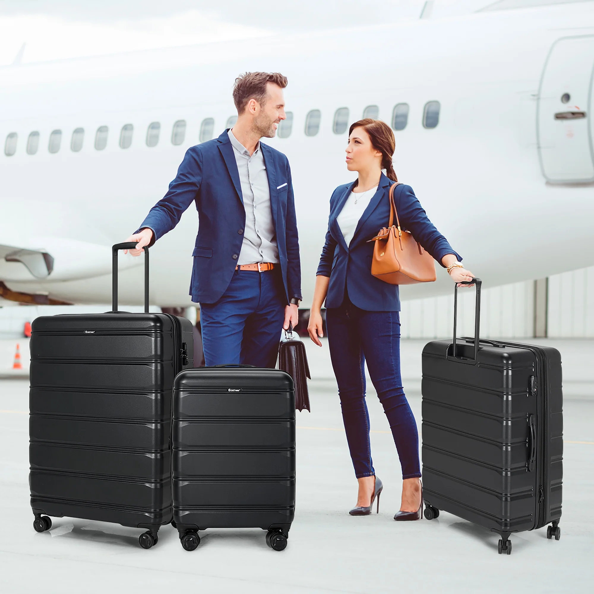 Costway 3 Piece Hardshell Luggage Set Ex pandable Suitcase w/ TSA Lock & Spinner Wheels