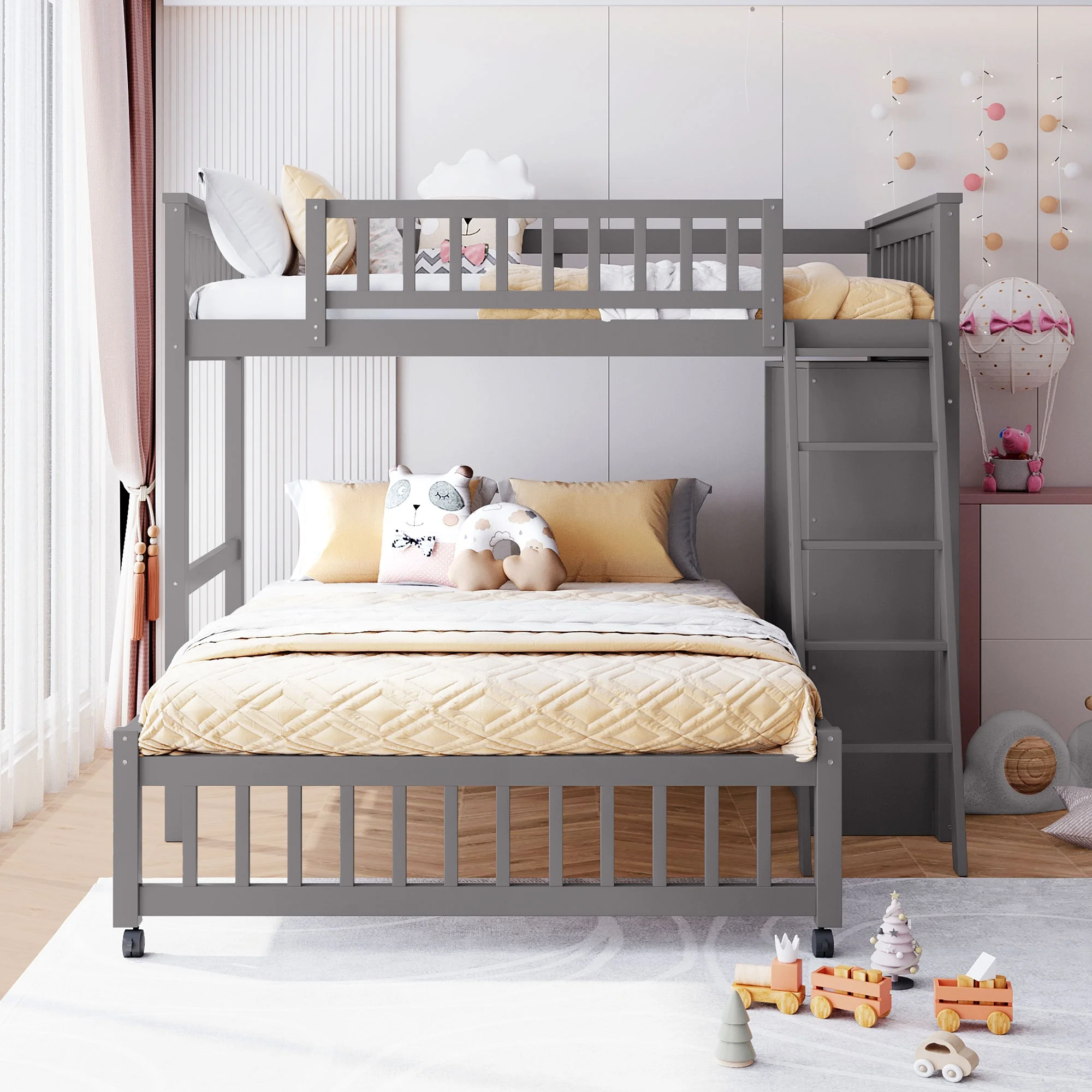 Harper & Bright Designs Full Over Twin Bunk Bed with Desk, Drawers and Shelves, L-Shaped Bunkbeds with Storage Staircase for Adults Bedroom, White