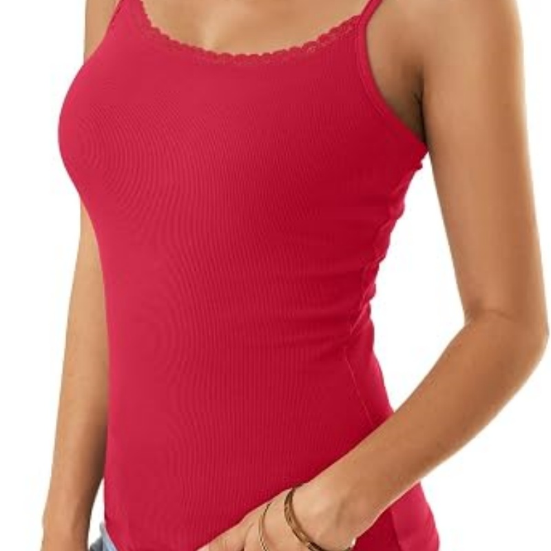 Womens Lace Tank Top Adjustable Spaghetti Straps Ribbed Camisole Tops