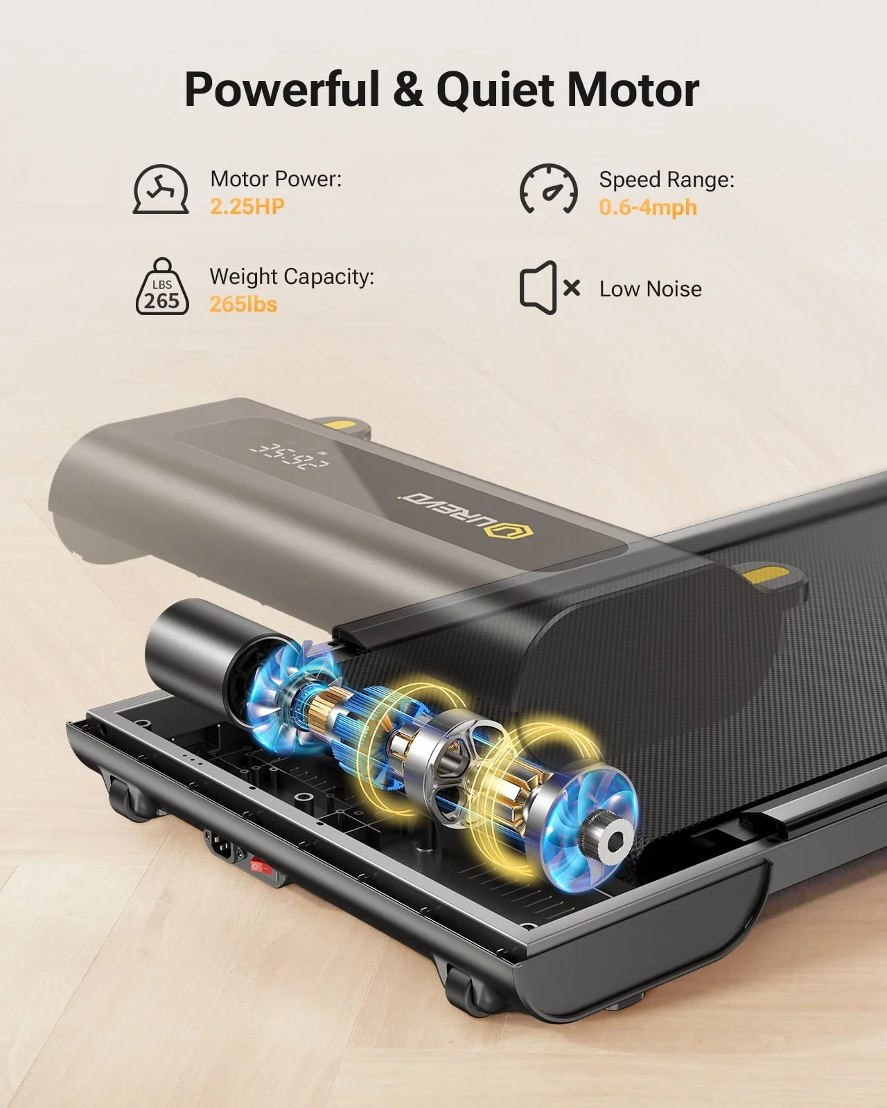 UREVO Under Desks Treadmill Walking Pad, Mini Treadmill 2.25HP 265 lb Capacity with Remote Control for Home Office