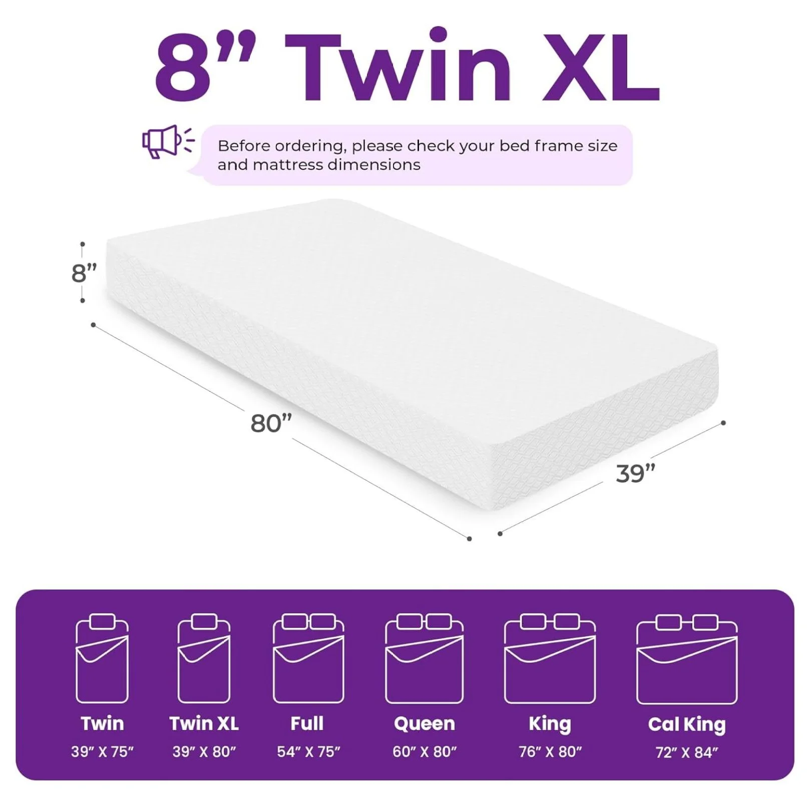 6/8/10/12 XL Cooling Gel Memory Foam Mattress for Cool Sleep Medium Firm Certified Mattress in a Box Pressure Relief Removable Cover No Fiberglass ( XL, 8 in)