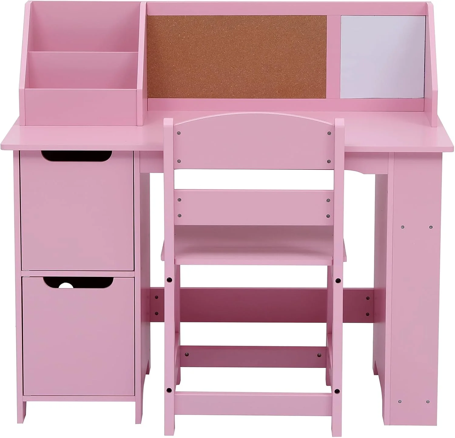 Garvee Kids Study Desk and Chair Set, Wooden School Learning Table with Storage, Kigs Writing Desk with Hutch and Bulletin Board, Children Computer Desk with Chair, Small Toddler Desk for Home, Pink