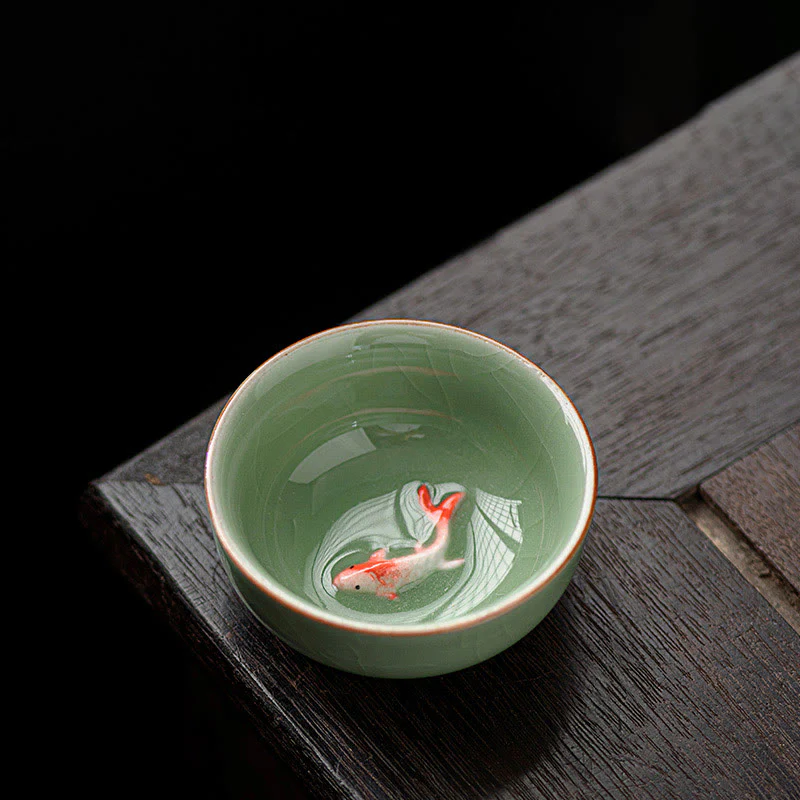 Buddha Stones Hand Painted Koi Fish Ceramic Teacup Kung Fu Tea Cup 50ml