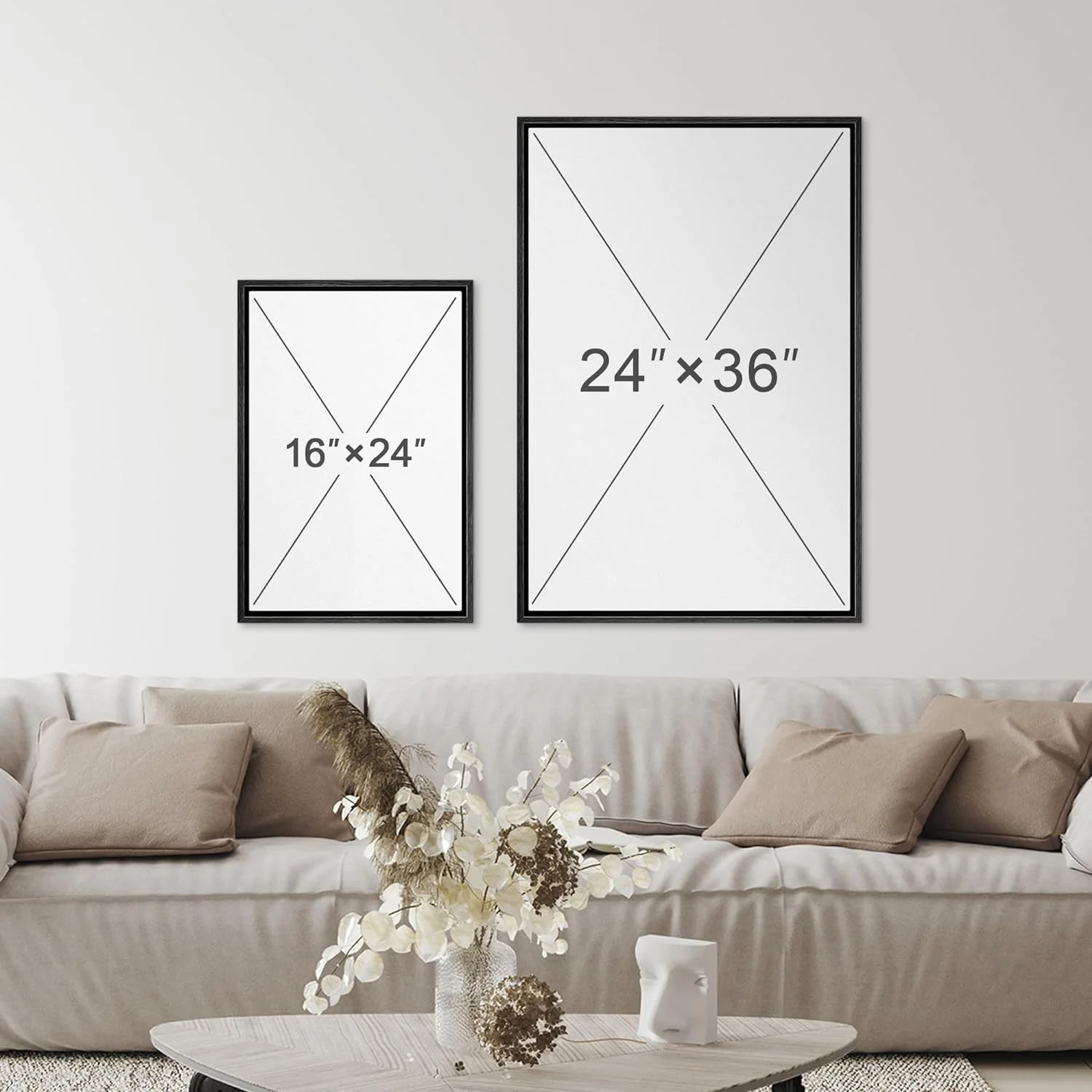 IDEA4WALL Framed Canvas Print Wall Art Set of 2 Brown Tan Pastel Landscape Geometric Abstract Modern Art Decorative Contemporary Bohemian Artwork for Bedroom, Office - 16