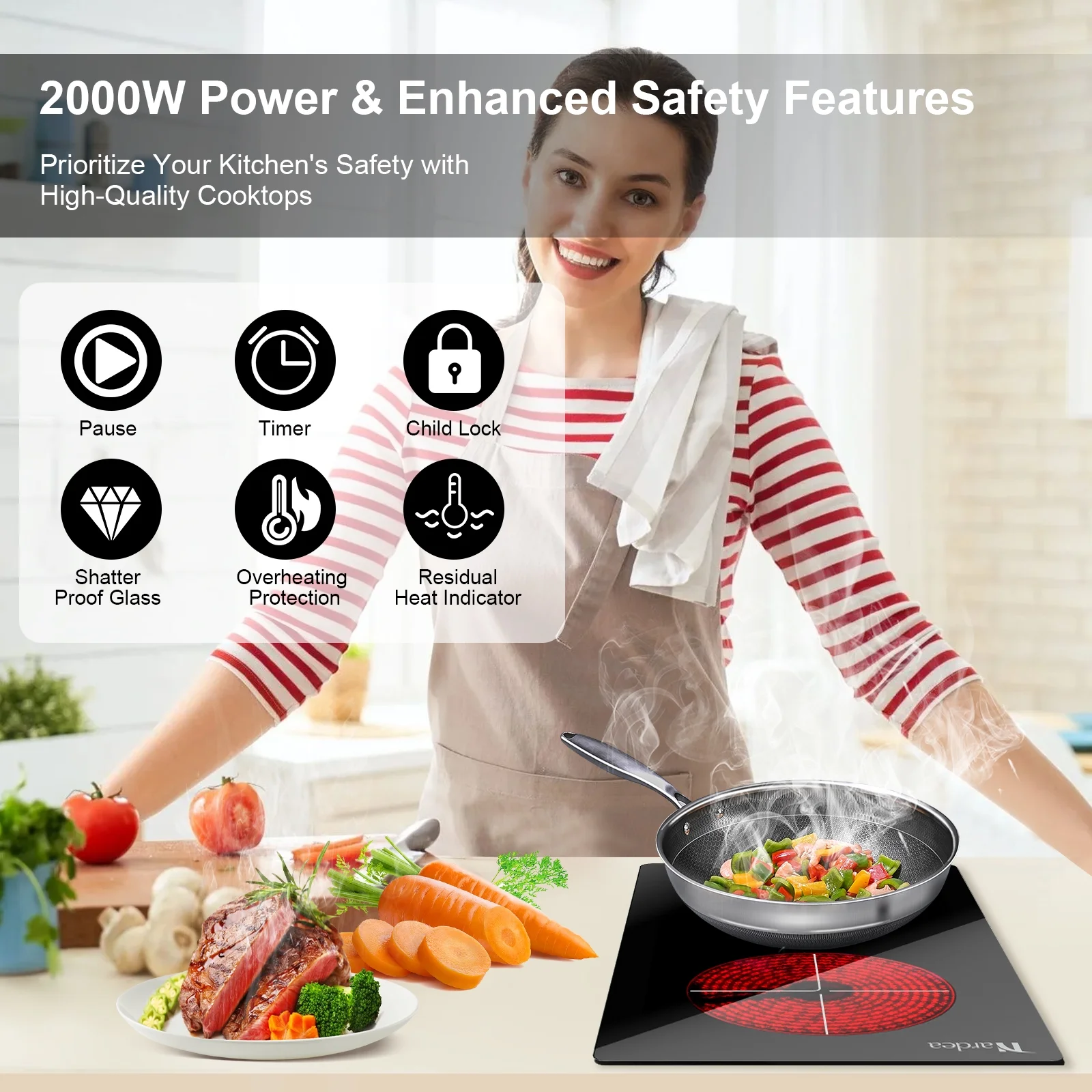 Double Burner Electric Cooktop Hot Plates for Cooking, 110V Plug in Portable Electric Stove Top, 12 Inch Countertop & Built -in Radiant Ceramic Glass Cooktop with Slide Control, 2000W