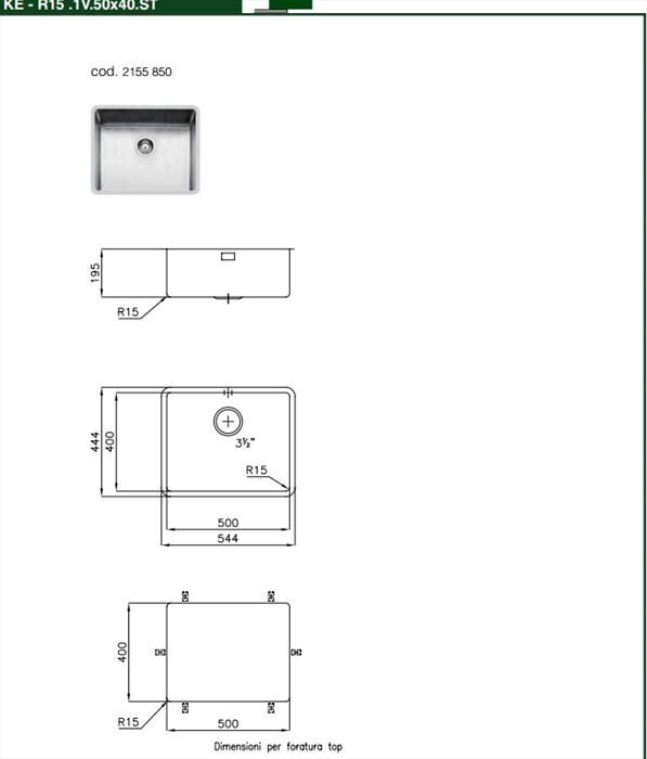FOSTER - Lavello lineare 2155850 KE.1V.50x40.ST 1 vasche-Acciaio AISI 304 spazzolato