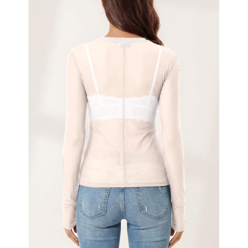 Women's Sheer Mesh Top Long Sleeve See Through Shirt