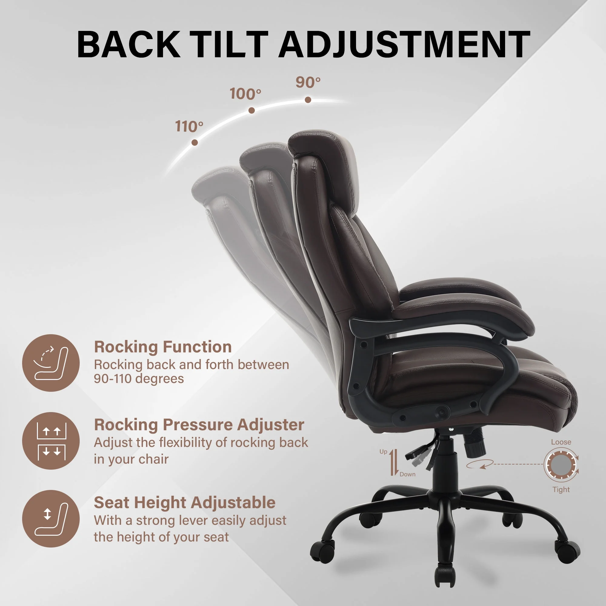 JONPONY Big and Tall Office Chair 500LBS Wide Seat Ergonomic Computer Desk Chair High Back Executive Leather Chair Adjustable Task Chair Lumbar Back Support 8 Hours Heavy Duty Design,Black