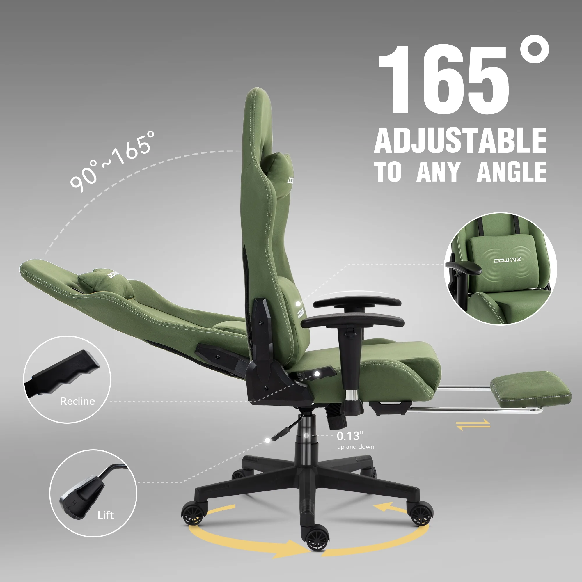 Dowinx Computer Gaming Chair with Pocket Spring Cushion and 4D Armrests for Office,Breathable Fabric High Back Ergonomic Task Chair with Footrest , Massage Lumbar Support Black
